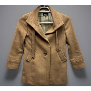 Crew Wool Cashmere Blend Coat Camel Tan Women’s 2P Petite Pink Stripe Lining